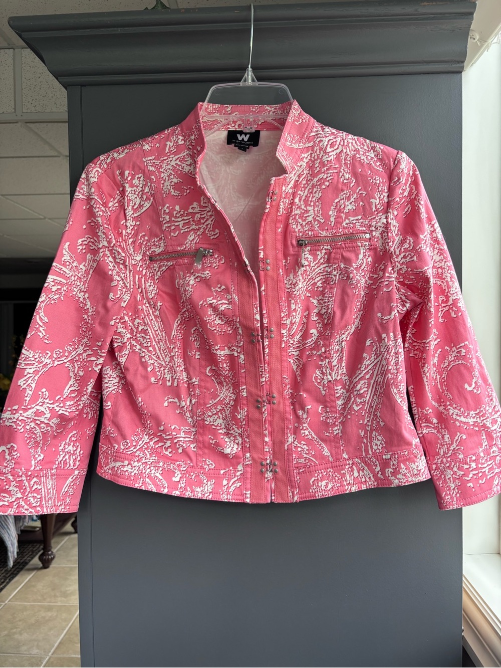 W by Worth peach Pink Paisley-Print Jean Jacket